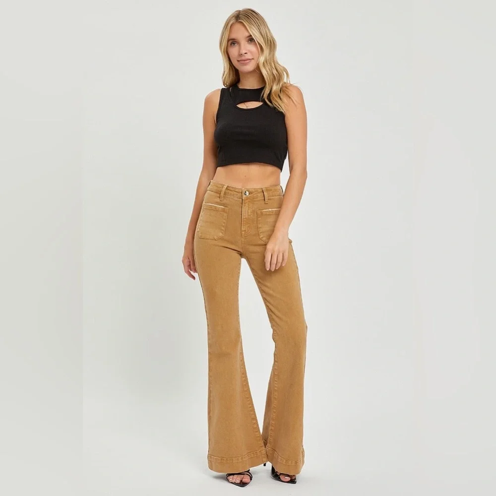 High Rise Patch Pocket Bell Bottom Jeans - Risen - Picture 1 of 6